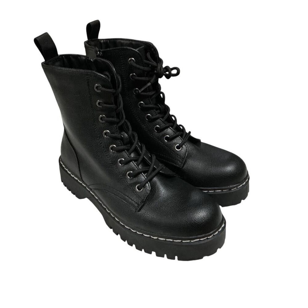 Sincerely Jules Combat Boots Women 10 Black Lace Up Side Zip Faux Leather Vegan